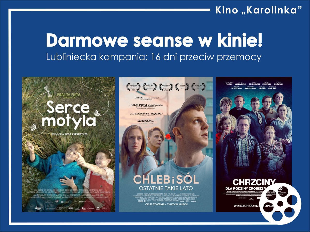 plakat z tytułami darmowych seansów w MDK