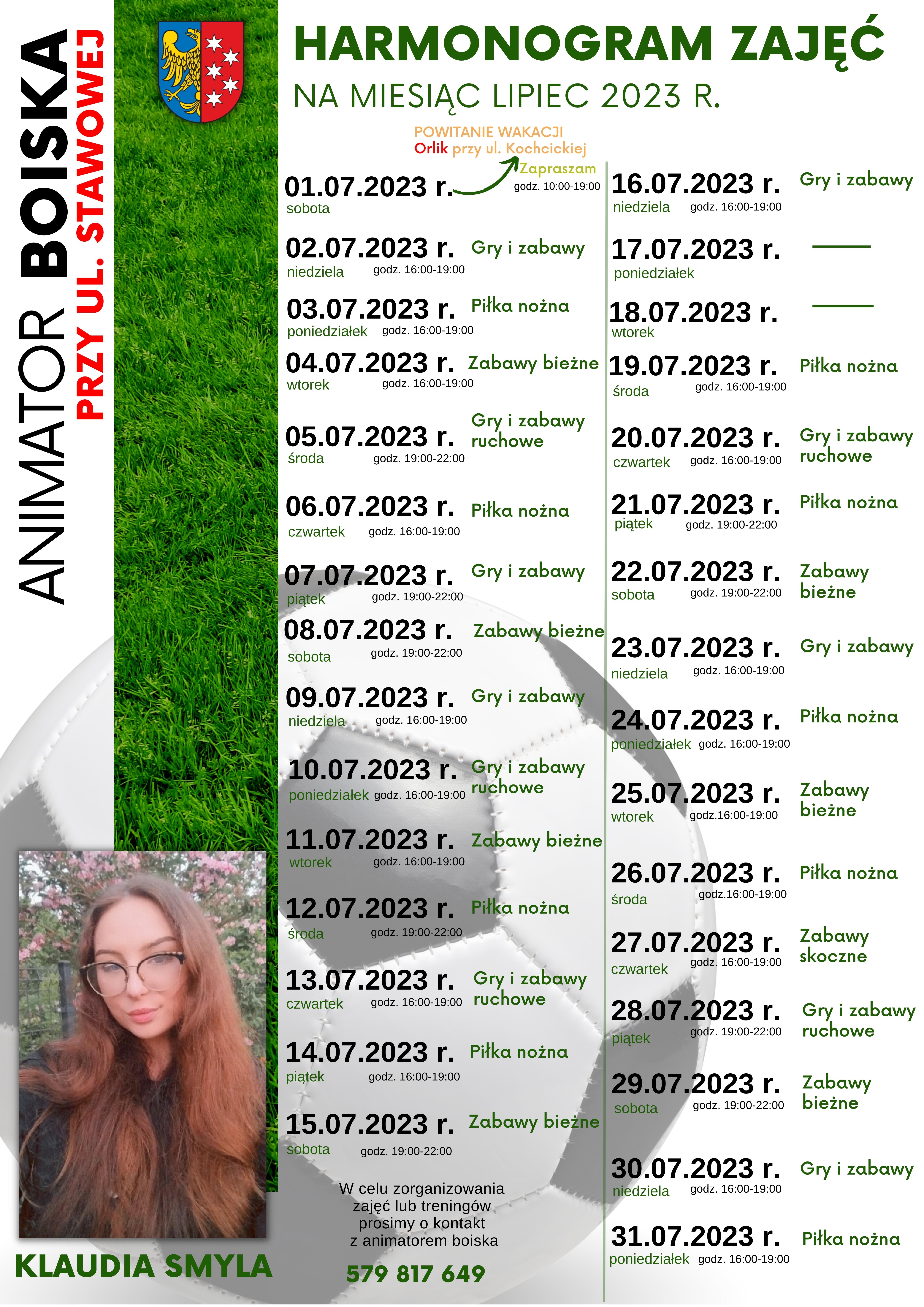 Plakat-harmonogram na miesiąc lipiec do pobrania poniżej
