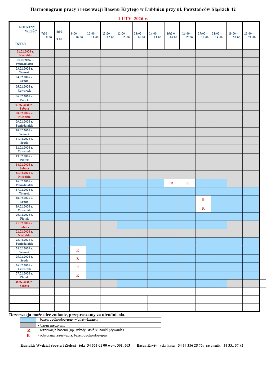 Harmonogram luty 2026
