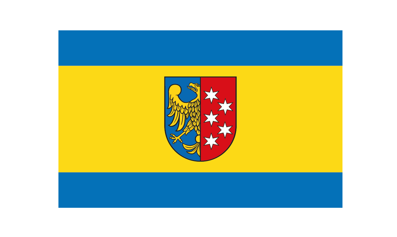 Flaga Miasta Lublińca — podzielona na trzy pasy w proporcjach 1:3:1, górny i dolny niebieski, środkowy żółty i na jego środku umieszczony jest herb Miasta Lublińca.