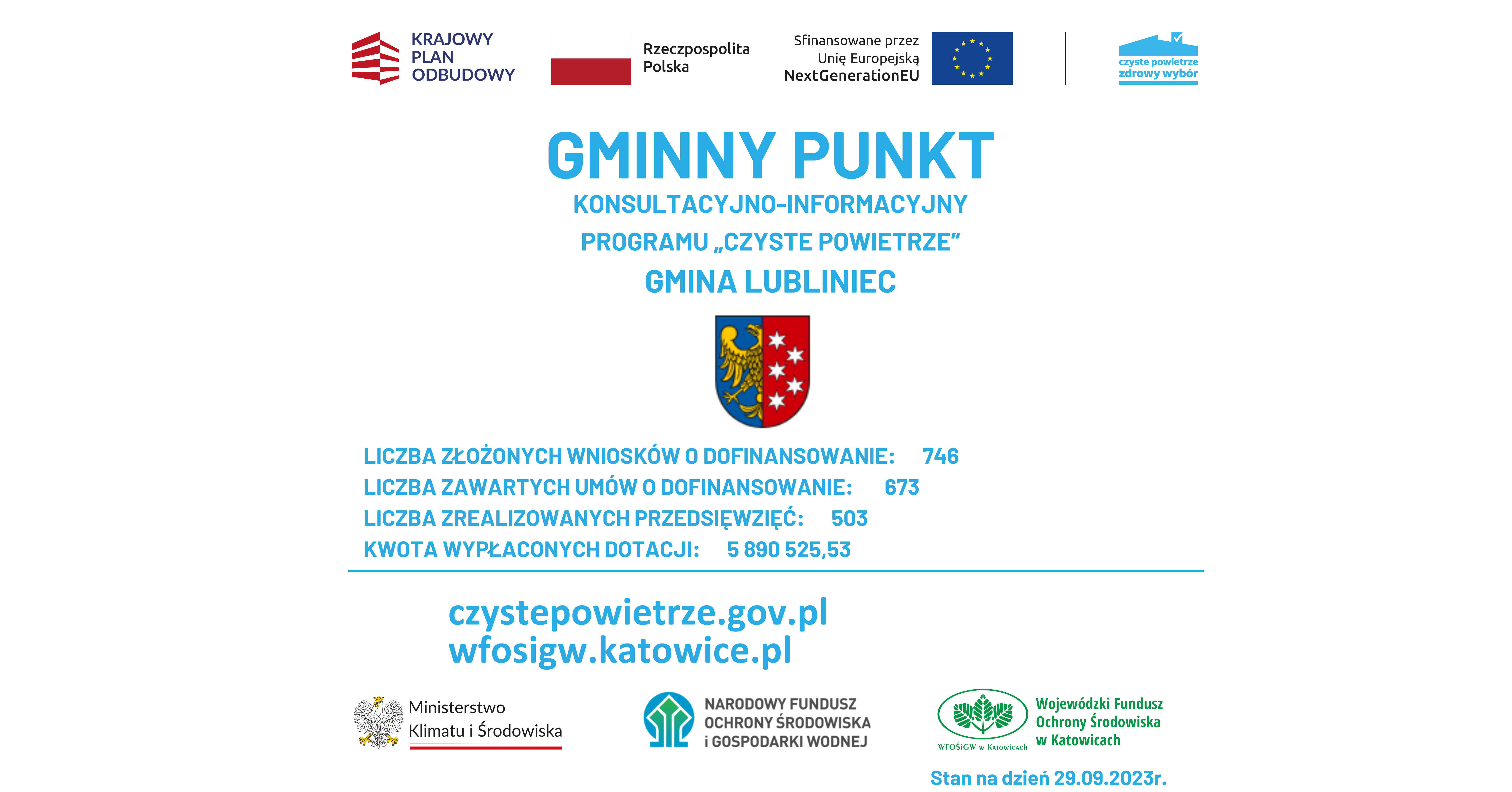 niebo z chumarmi na nim napis gmina lubliniec program czyste powietrze