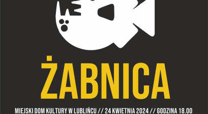 Plakat czarno biały z kształtem ryby żabnicy