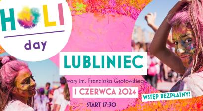 dwie dziewczyny z kolorowymi buziami i włosami obsypane proszkami holi 