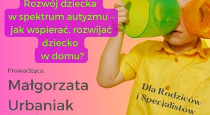 plakat informujący o spotkaniu dla rodziców i opiekunów dzieci z spektrum autyzmu 
