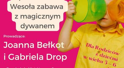 plakat odnośnie wydarzenia z dzieckiem po prawej stronie patrzącym przez dwa kolorowe szklane kubki