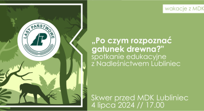 Grafika z logo Nadleśnictwa i zielony obrazem na którym jest sarenka 