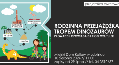 Grafika informująca o przejażdżce rowerowej ,,Tropem dinozaurów''
