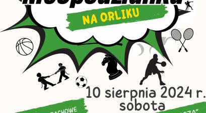 plakat informujący o niespodziance na orliku ul. Kochcicka, zajęcia z animatorami gry i zabawy oraz turniej szachowy. Na plakacie widać graficzną chmurkę wybuchową na której jest napis Niespodzianka na orliku pod opisem zdjęcia Animatorów Klaudii i Michała