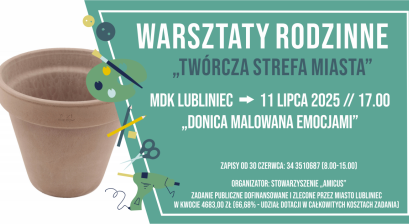 Grafika zapowiadająca warsztaty rodzinne Twórcza Strefa Miasta 
