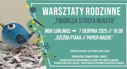 Grafika zapowiadająca warsztaty rodzinne Twórcza Strefa Miasta