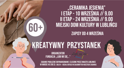 Grafika zapowiadająca warsztaty Kreatywni 60+ ,,Ceramika jesienią''
