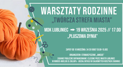 Grafika zapowiadająca warsztaty rodzinne Twórcza Strefa Miasta