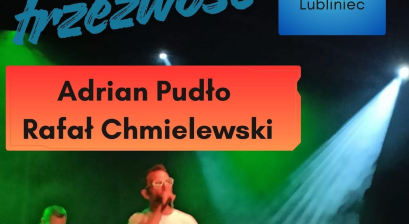 Plakat promujący koncert hip-hop ,,Przepisy na trzeźwość”