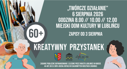 Grafika zapowiadająca warsztaty Kreatywny Przystanek 60+ ,,Twórcze działanie'' 