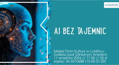 Grafika zapowiadająca warsztaty ,,AI bez tajemnic'' 
