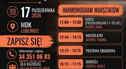 Plakat reklamujący warsztaty wokalne z Gabi Gąsior