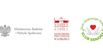 logo od lewej Ministerstwo Rodziny i Polityki Społecznej, środkowe Miejski Ośrodek Pomocy Społecznej w Lublińcu, Klub seniora w Lublińcu