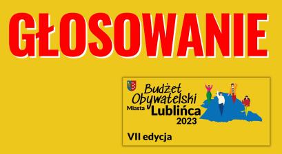 Na żółtym tle napis: "głosowanie", z prawej strony logo Budżetu Obywatelskiego