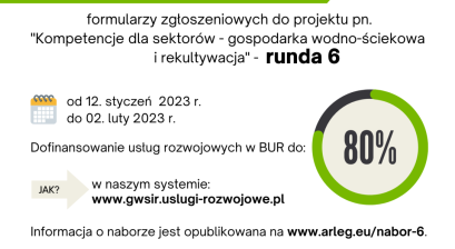 Infografika Agencja Rozwoju Regionalnego „ARLEG” S.A. ogłasza nabór formularzy zgłoszeniowych projektu pn. „Kompetencje dla sektorów – gospodarka wodno-ściekowa i rekultywacja”