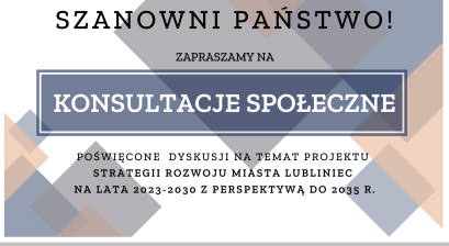 konsultacje społeczne informacja na tle szaro-niebiesko-białym - informacja w treści. 