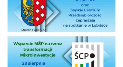 Grafika - herb Lublińca oraz logo Śląskiego Centrum Przedsiębiorczości 