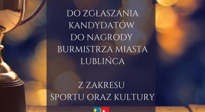 tekst: zaproszenie, do nagród Burmistrza z zakresu sportu i kultury 