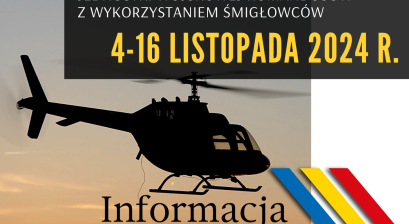 Śmigłowiec oraz grafika z informacją o szkoleniu 
