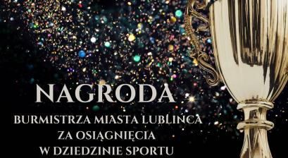 Grafika z napisem nagrody sportu; w tle puchar oraz herb miasta