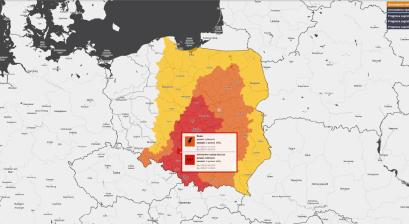 Mapa Polski - grafika informująca o stopniu zagrożenia 