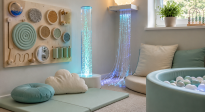 Sala sensoryczna w pastelowych barwach ze światłem led 