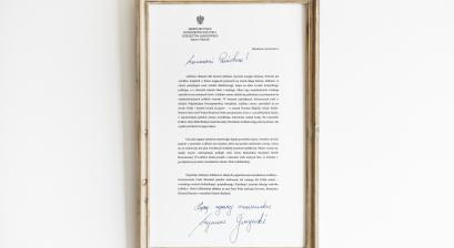 List gratulacyjny Szymona Giżyńskiego – Sekretarz Stanu w Ministerstwie Kultury i Dziedzictwa Narodowego