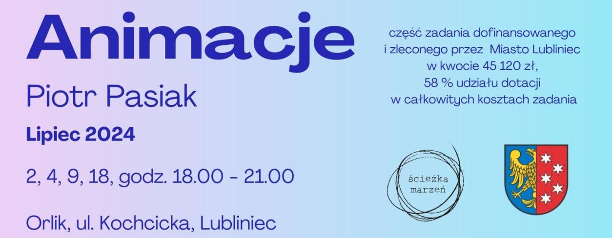 plakat animacji na orliku z harmonogramem i zdjęciem dzieci wraz z prowadzącym
