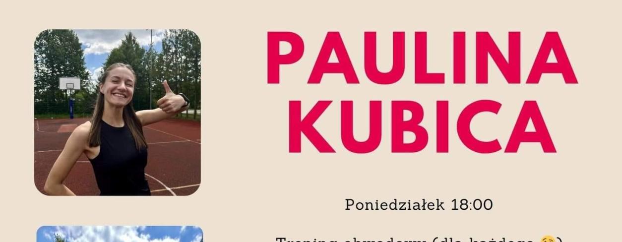 plakat zajęć sportowych z harmonogramem i zdjęciem prowadzącej
