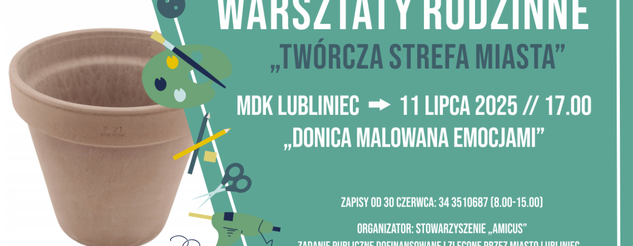 Grafika zapowiadająca warsztaty rodzinne Twórcza Strefa Miasta 