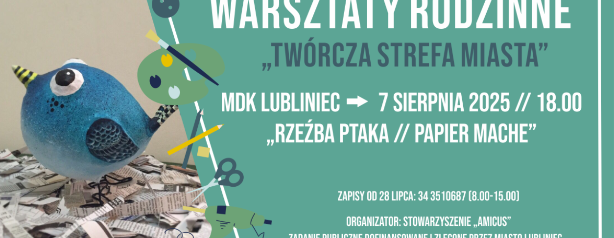 Grafika zapowiadająca warsztaty rodzinne Twórcza Strefa Miasta