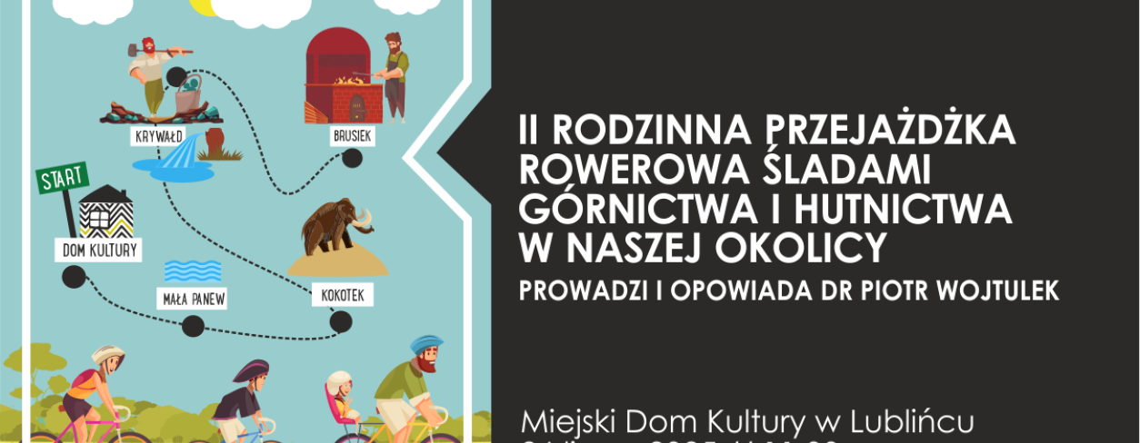 Grafika zapowiadająca II Rodzinną Przejażdżkę Rowerową ,,Śladami górnictwa i hutnictwa w naszej okolicy”