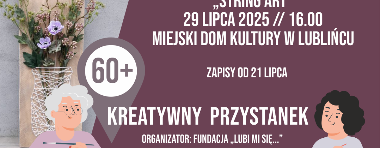 Grafika zapowiadająca warsztaty Kreatywni 60+ ,,String Art”
