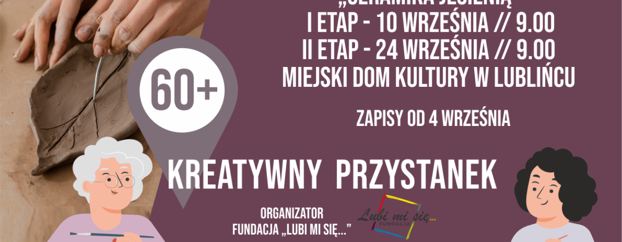 Grafika zapowiadająca warsztaty Kreatywni 60+ ,,Ceramika jesienią''