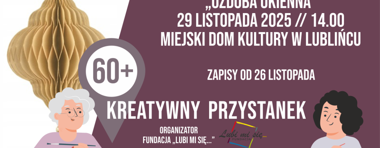Grafika zapowiadająca warsztaty Kreatywny Przystanek 60+ ,,Ozdoba okienna”