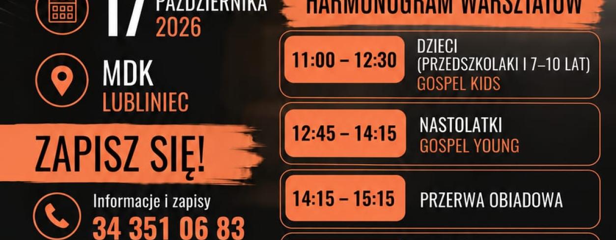 Plakat reklamujący warsztaty wokalne z Gabi Gąsior