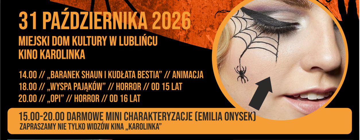 Plakat reklamujący Wieczór Strasznych Filmów w Kinie ,,Karolinka”