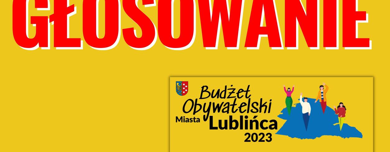 Na żółtym tle napis: "głosowanie", z prawej strony logo Budżetu Obywatelskiego