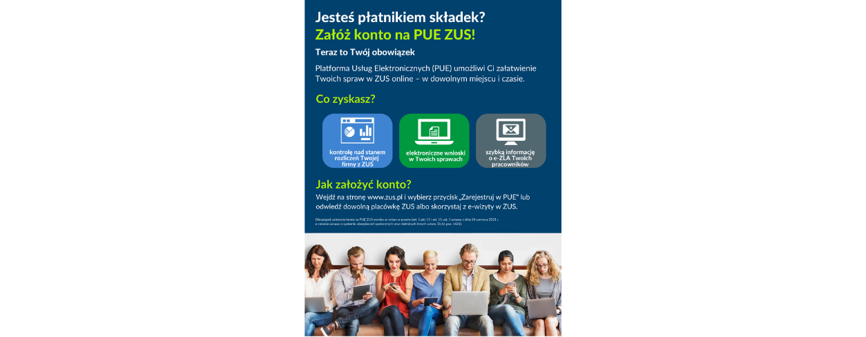 Plakat informacyjny dot. założenia konta na PUE ZUS