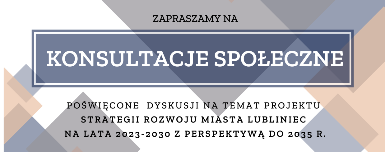 konsultacje społeczne informacja na tle szaro-niebiesko-białym - informacja w treści. 