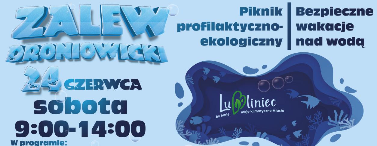 plakat z informacjami o programie zawartymi poniżej z rysunkiem nurka wypływającym z otworu wody 