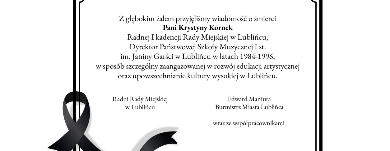 Kondolencje dla rodziny i bliskich zmarłej Pani Krystyny Kornek