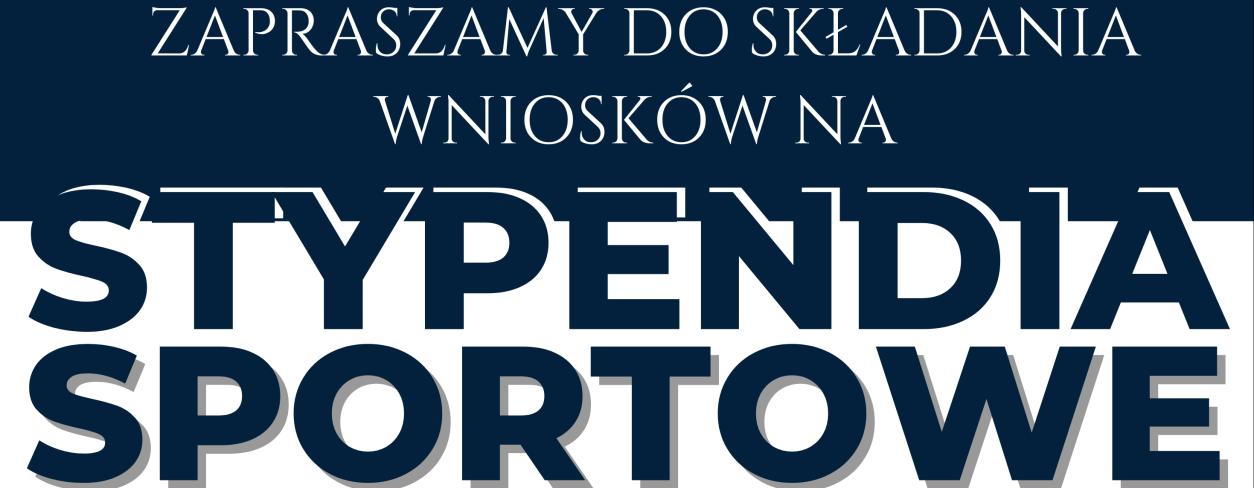 Grafika z napisem stypendia sportowe - zaproszenie do składania wniosków; w tle kolorowe obrazki dyscyplin sportowych
