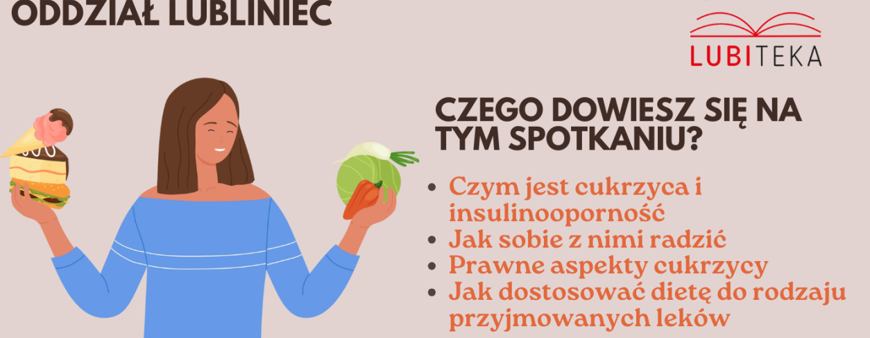 Plakat z informacjami o spotkaniu o darmowym spotkaniu dla osób chorych na cukrzycę 