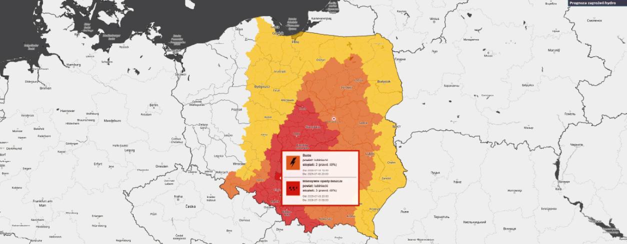 Mapa Polski - grafika informująca o stopniu zagrożenia 