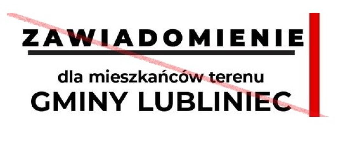 Fragment "Zawiadomienia" skierowany do mieszkańców Gminy Lubliniec przekreślony